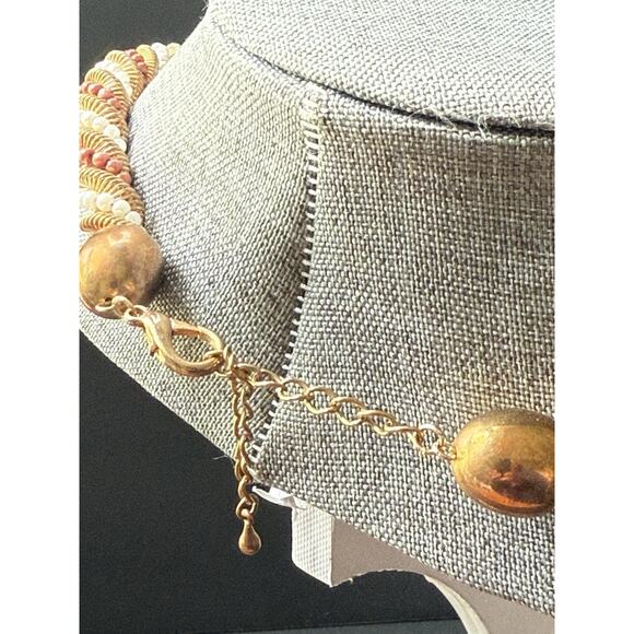 Vintage Twisted Rope Coil Bead Necklace Gold Tone Choker Collar Bib Y2K 80s 23” - Picture 4 of 5
